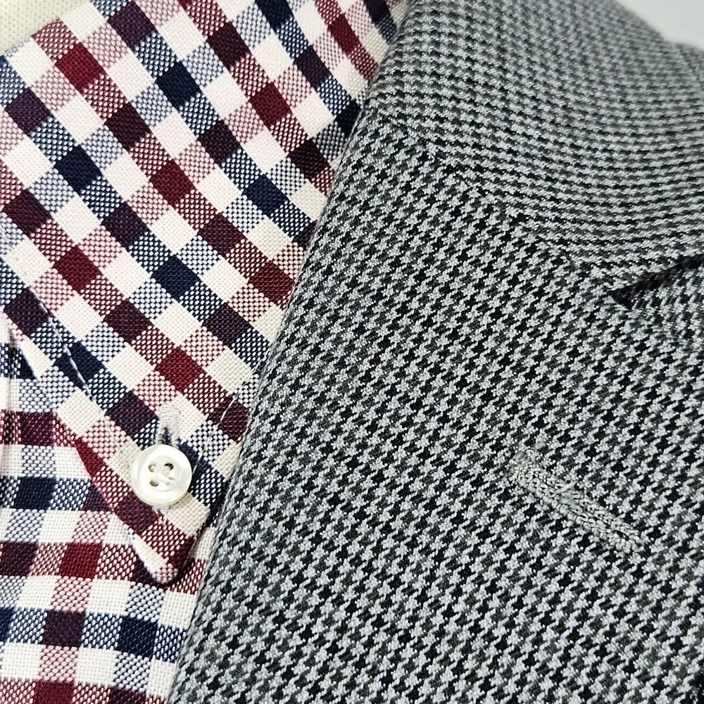 Chaps Men's Sport Coat Blazer Two Button Gray Houndstooth Polyester Blend 46XS